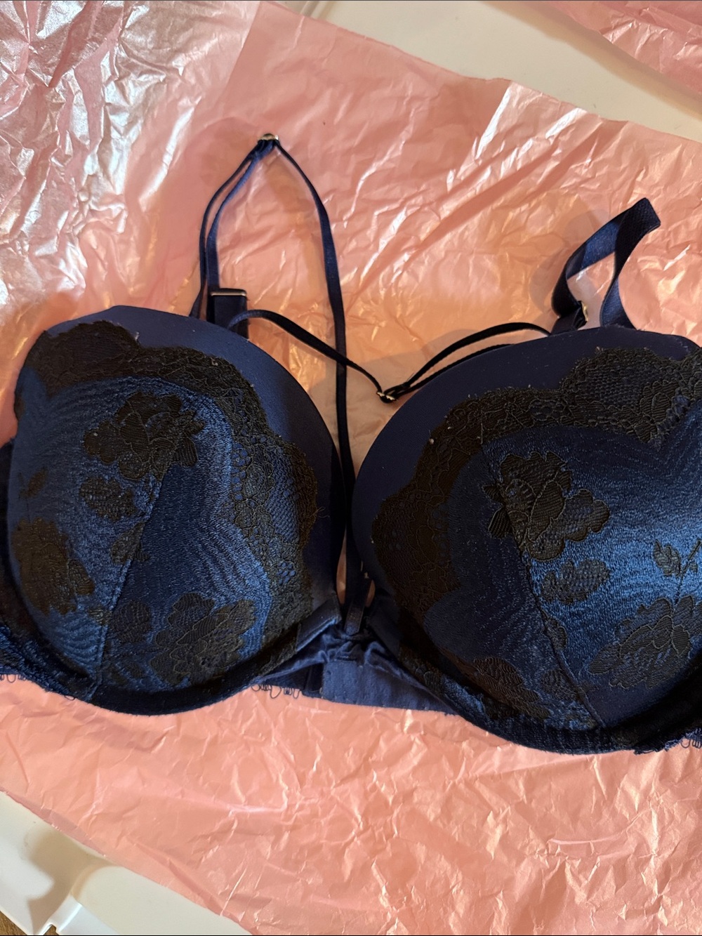 Victoria’s Secret Very Sexy Navy and Black Lace-Trim Push-Up Bra - 34D